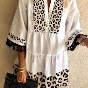 Casual Leopard print V neck dress